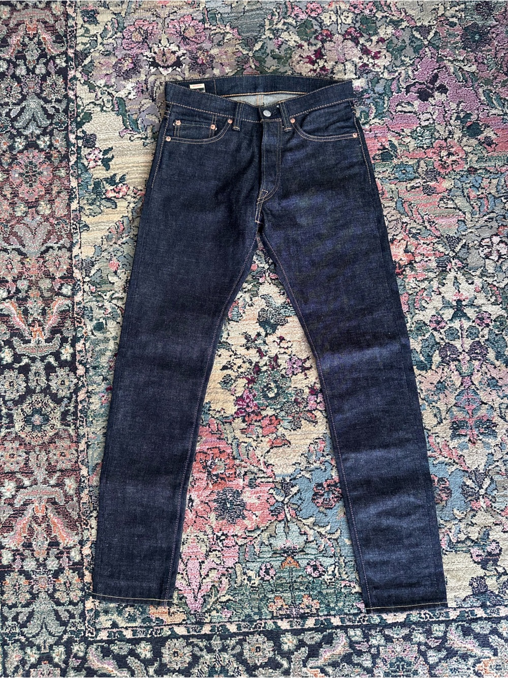 Momotaro Dark Blue Selvage Denim Jeans with Pink Tag (pink stitching)